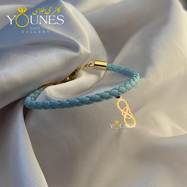 دستبند چرم آبی قلب بینهایت طلا